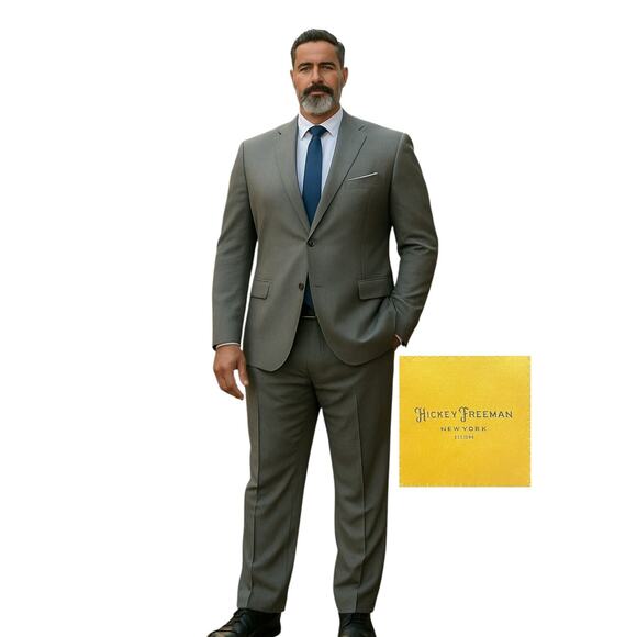 Hickey Freeman Suit Mens Size 50 R Gray Plaid 2pc Current USA Pants 41x31.5 MINT